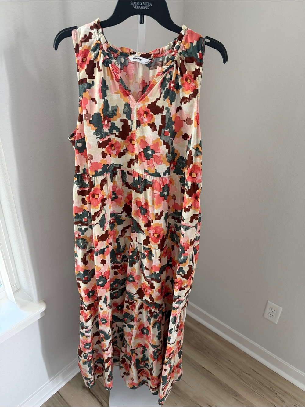 Sonoma Floral Tiered Maxi Dress in Coral, Green & Cream